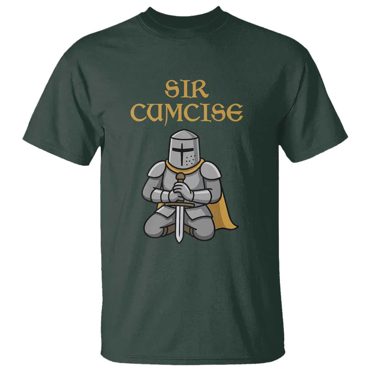 Funny Sir Cumcise Kneeling Knight Graphic T Shirt Sarcastic Wordplay Medieval Dark Adult Humor