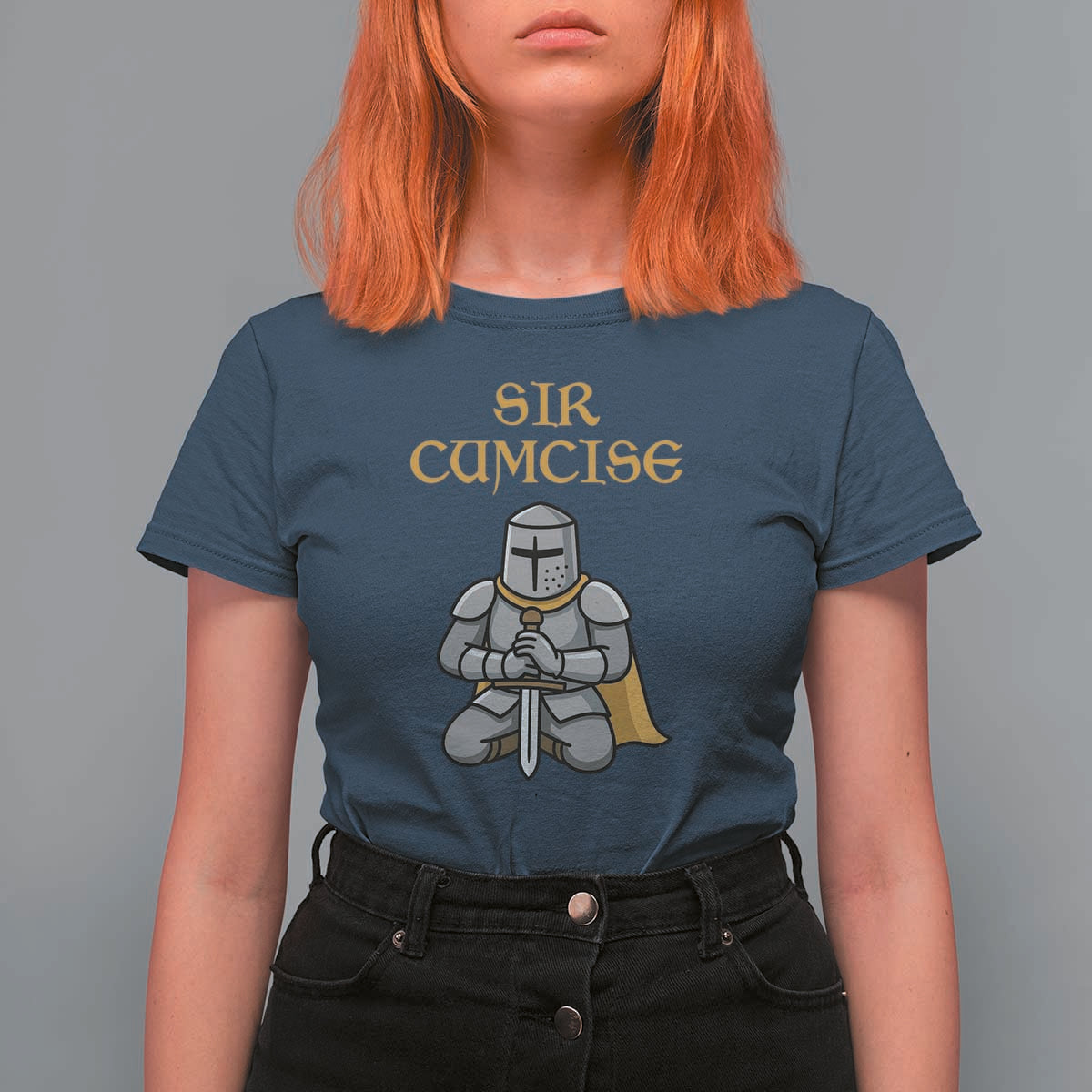Funny Sir Cumcise Kneeling Knight Graphic T Shirt For Women Sarcastic Wordplay Medieval Dark Adult Humor