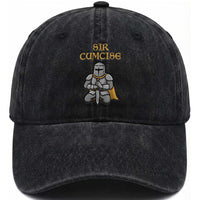 Funny Sir Cumcise Kneeling Knight Graphic Washed Cotton Baseball Cap Sarcastic Wordplay Medieval Dark Adult Humor