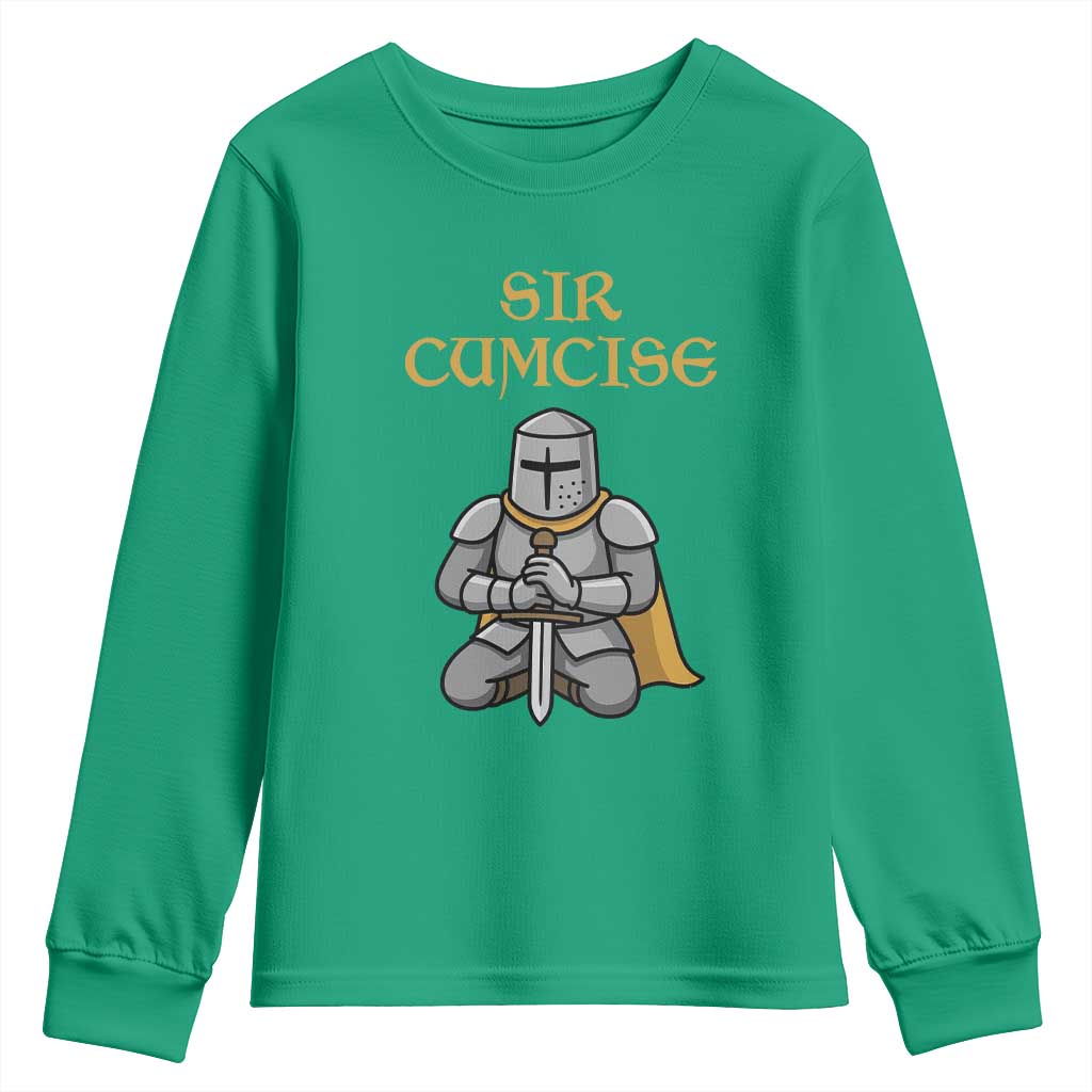 Funny Sir Cumcise Kneeling Knight Graphic Youth Sweatshirt Sarcastic Wordplay Medieval Dark Adult Humor