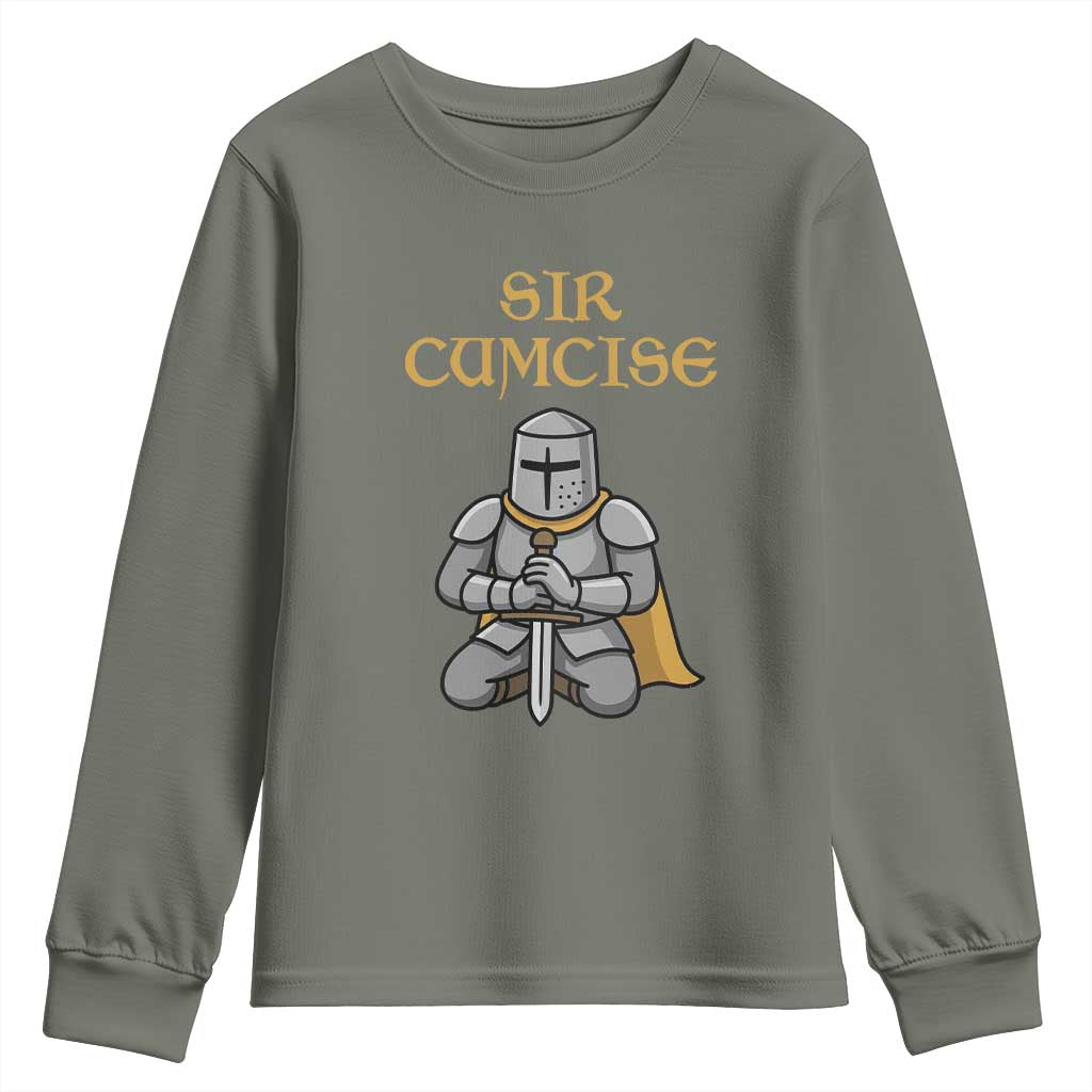 Funny Sir Cumcise Kneeling Knight Graphic Youth Sweatshirt Sarcastic Wordplay Medieval Dark Adult Humor