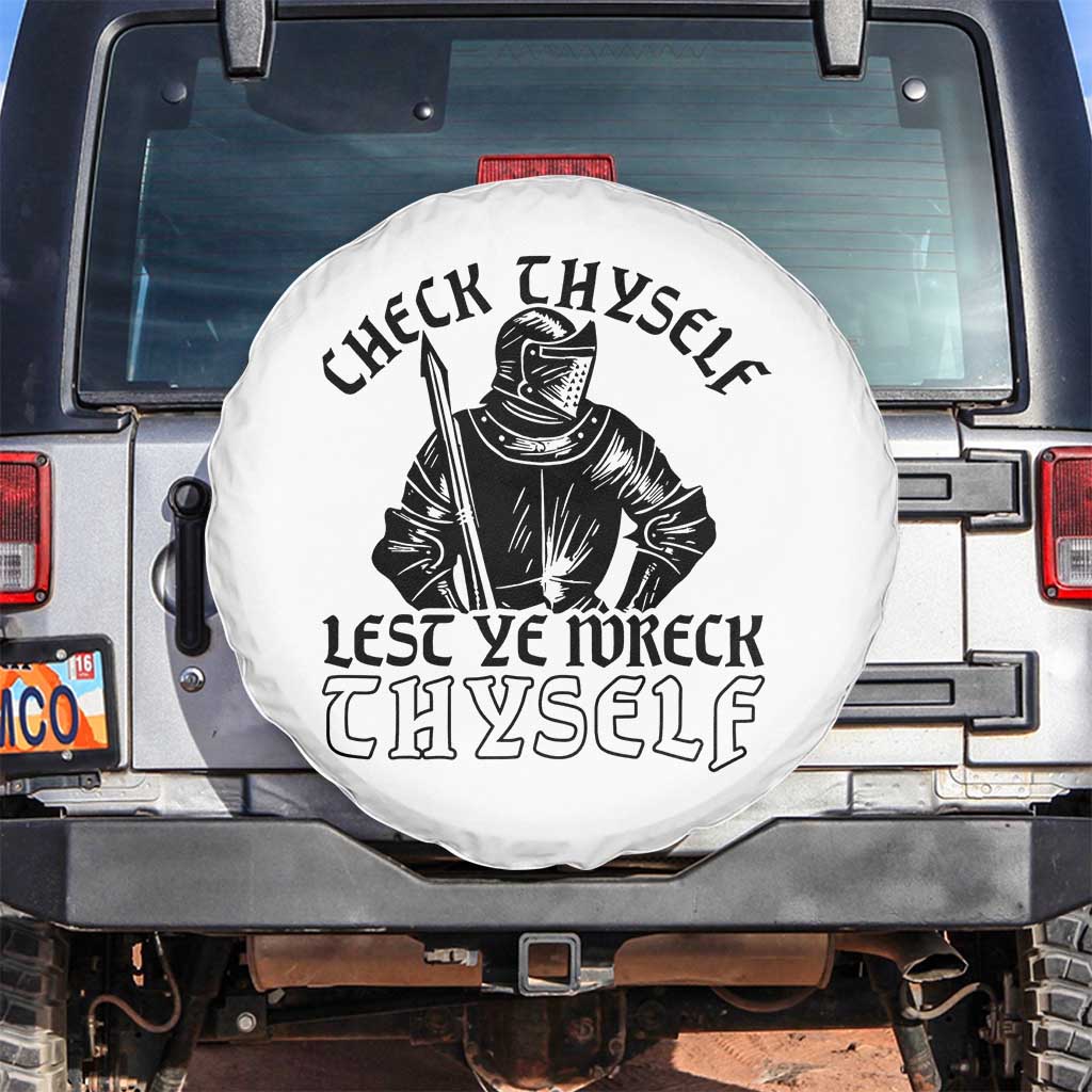 Funny Medieval Hip Hop Old English Parody Spare Tire Cover Check Thyself Lest Ye Wreck Thyself