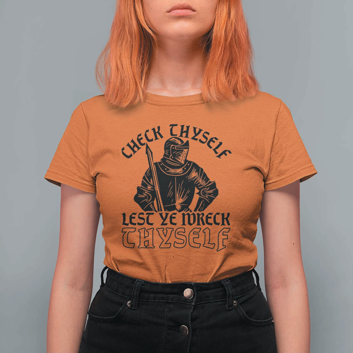Funny Medieval Hip Hop Old English Parody T Shirt For Women Check Thyself Lest Ye Wreck Thyself