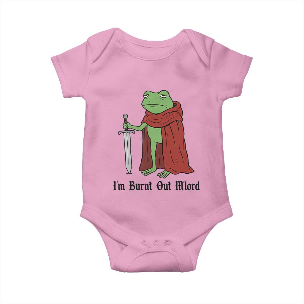 Funny Medieval Frog Knight Fantasy Sword Meme Baby Onesie Im Burnt Out Mlord Fantasy Meme