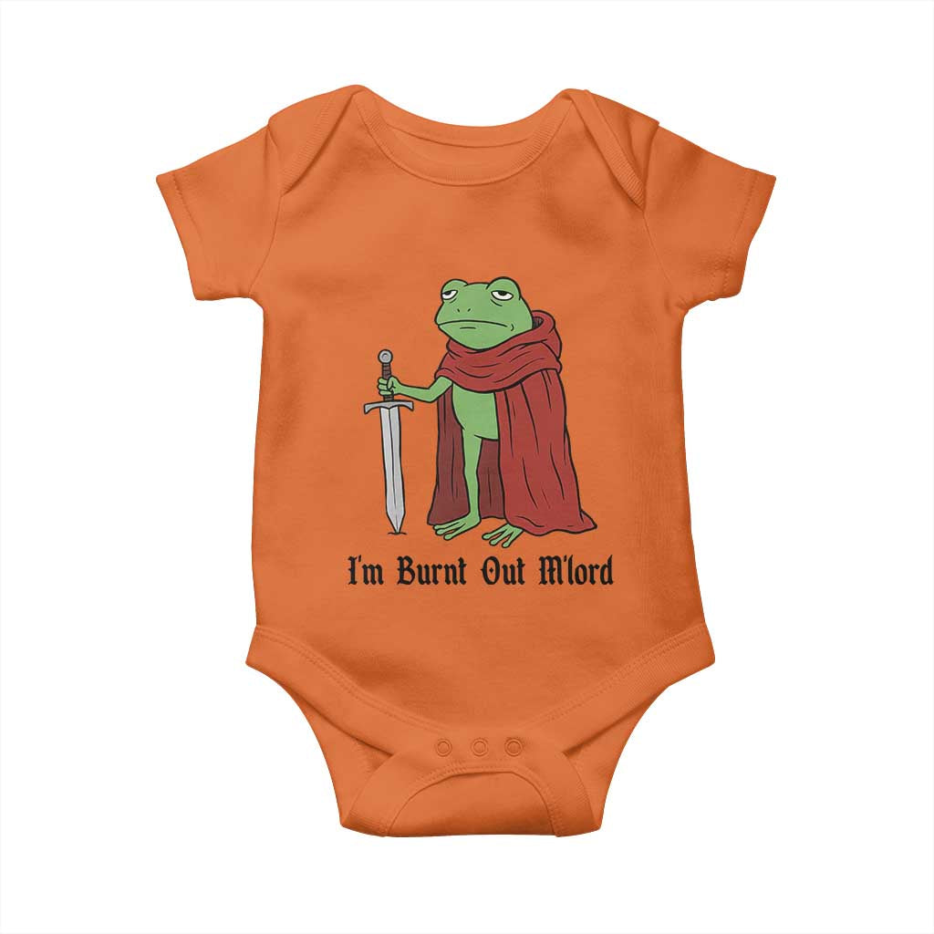 Funny Medieval Frog Knight Fantasy Sword Meme Baby Onesie Im Burnt Out Mlord Fantasy Meme