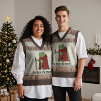 Funny Medieval Frog Knight Fantasy Sword Meme V-Neck Knit Sweater Vest Im Burnt Out Mlord Fantasy Meme