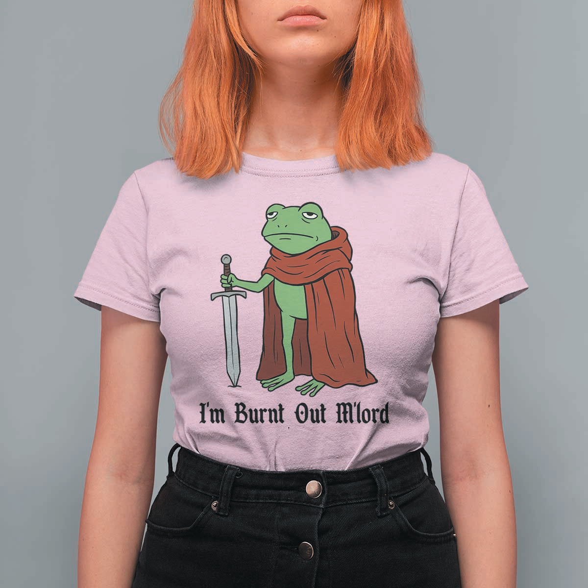 Funny Medieval Frog Knight Fantasy Sword Meme T Shirt For Women Im Burnt Out Mlord Fantasy Meme