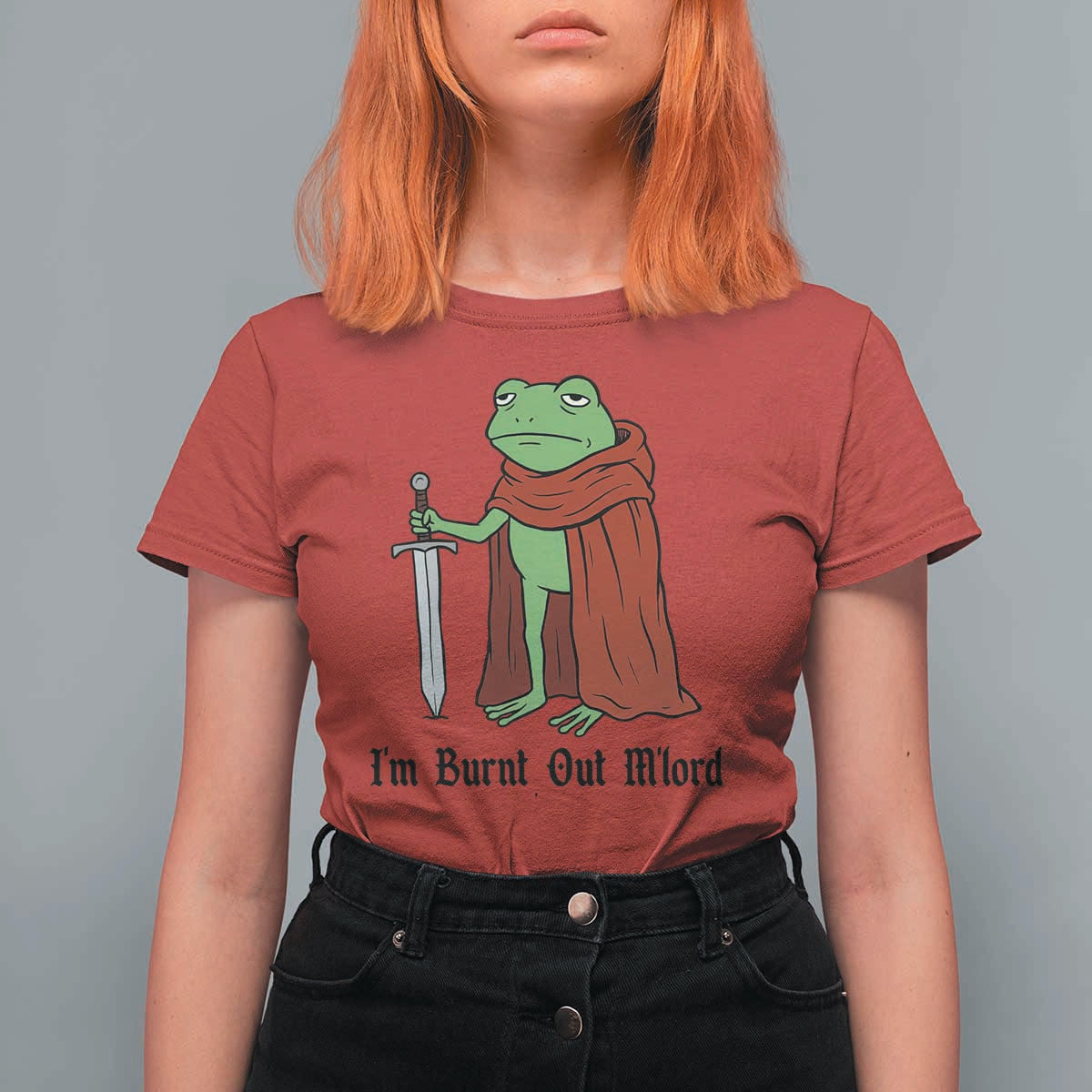 Funny Medieval Frog Knight Fantasy Sword Meme T Shirt For Women Im Burnt Out Mlord Fantasy Meme