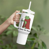 Funny Medieval Frog Knight Fantasy Sword Meme Tumbler With Handle Im Burnt Out Mlord Fantasy Meme