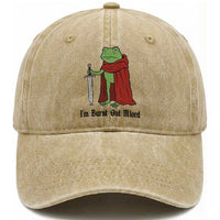 Funny Medieval Frog Knight Fantasy Sword Meme Washed Cotton Baseball Cap Im Burnt Out Mlord Fantasy Meme