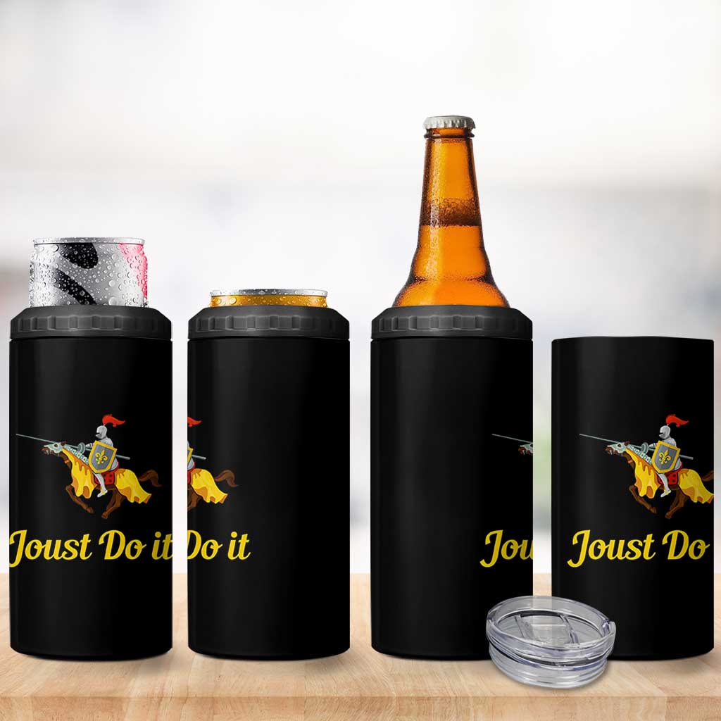 Funny Joust Do It Medieval Knight Horse Graphic 4 in 1 Can Cooler Tumbler Jousting Renaissance Faire Parody