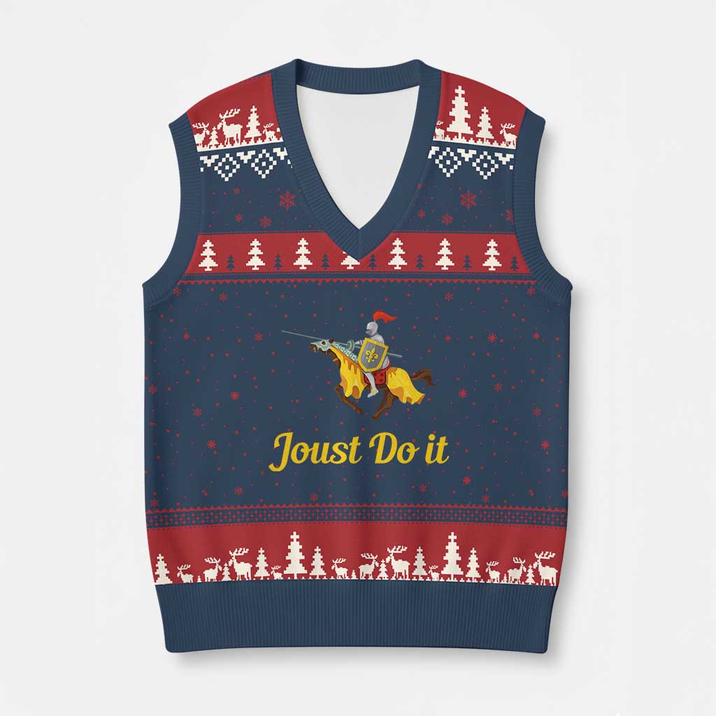 Funny Joust Do It Medieval Knight Horse Graphic V-Neck Knit Sweater Vest Jousting Renaissance Faire Parody