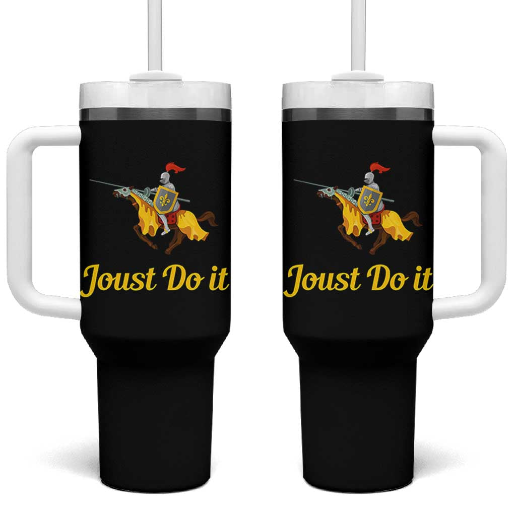 Funny Joust Do It Medieval Knight Horse Graphic Tumbler With Handle Jousting Renaissance Faire Parody