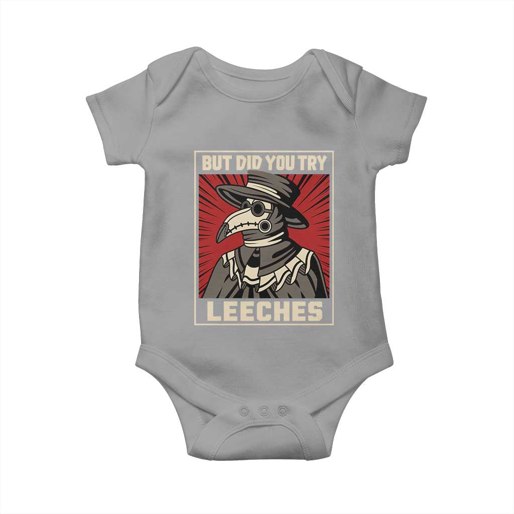 Funny Plague Doctor History Humor Baby Onesie But Did You Try Leeches Retro Woodcut Graphic