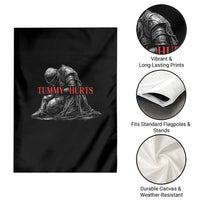 Funny Tummy Hurts Knight Graphic Garden Flag Warrior Medieval Sarcastic Dark Fantasy Slumped Renaissance Meme