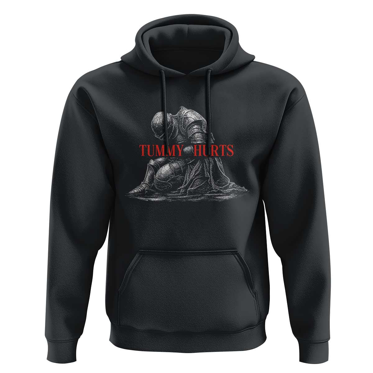 Funny Tummy Hurts Knight Graphic Hoodie Warrior Medieval Sarcastic Dark Fantasy Slumped Renaissance Meme