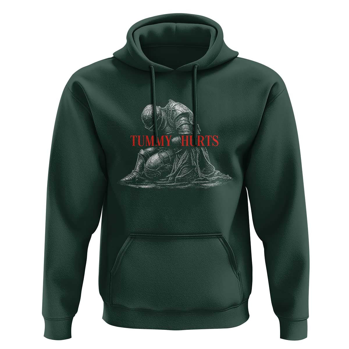 Funny Tummy Hurts Knight Graphic Hoodie Warrior Medieval Sarcastic Dark Fantasy Slumped Renaissance Meme
