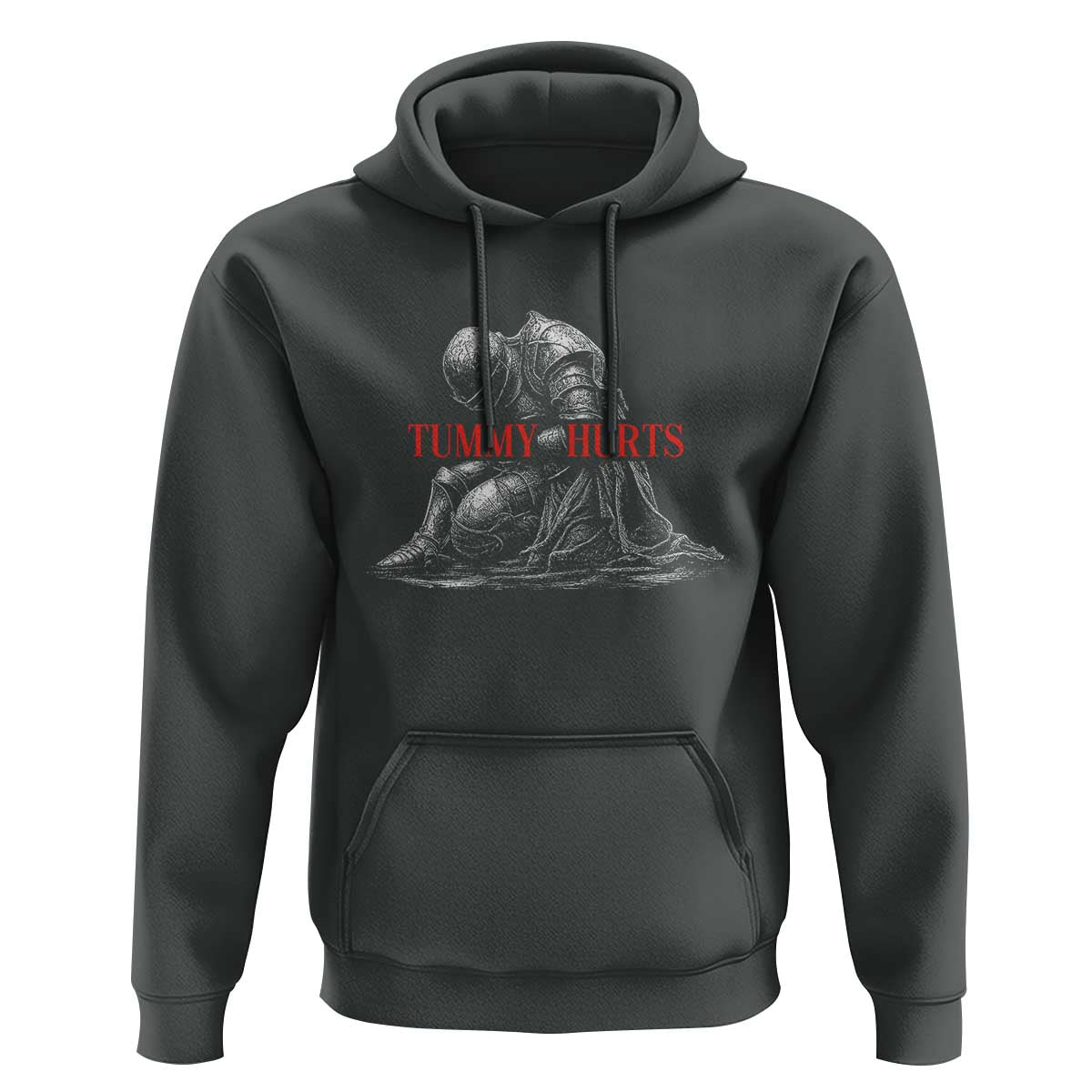 Funny Tummy Hurts Knight Graphic Hoodie Warrior Medieval Sarcastic Dark Fantasy Slumped Renaissance Meme