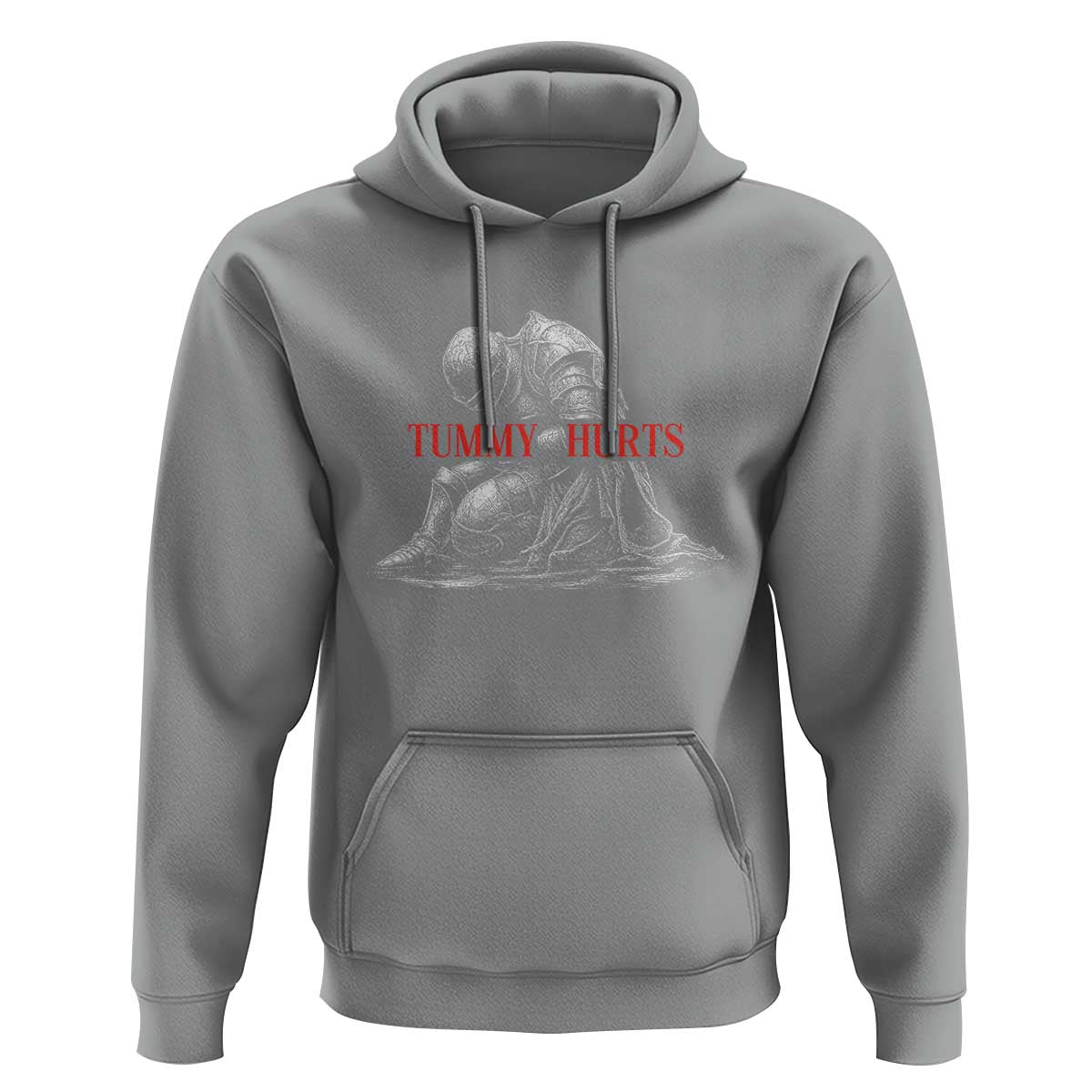 Funny Tummy Hurts Knight Graphic Hoodie Warrior Medieval Sarcastic Dark Fantasy Slumped Renaissance Meme