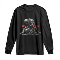 Funny Tummy Hurts Knight Graphic Long Sleeve Shirt Warrior Medieval Sarcastic Dark Fantasy Slumped Renaissance Meme