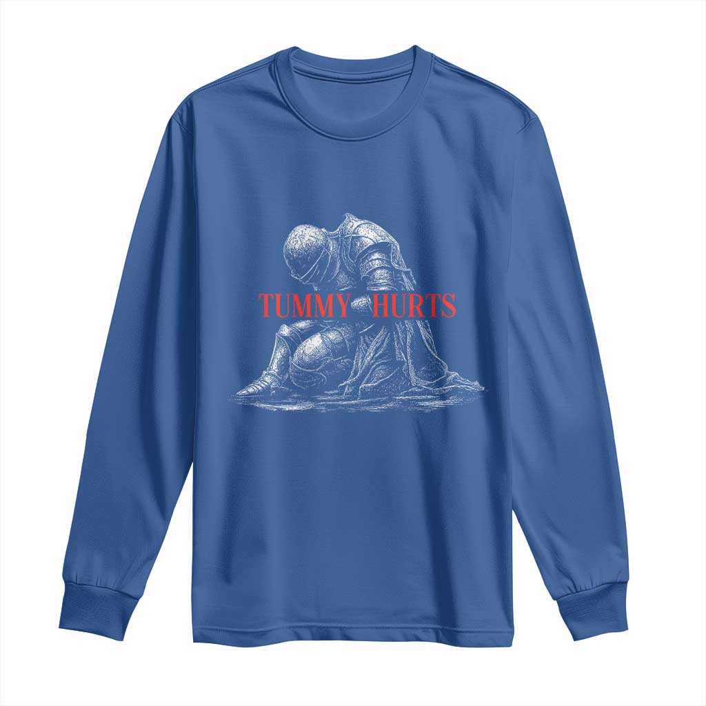 Funny Tummy Hurts Knight Graphic Long Sleeve Shirt Warrior Medieval Sarcastic Dark Fantasy Slumped Renaissance Meme