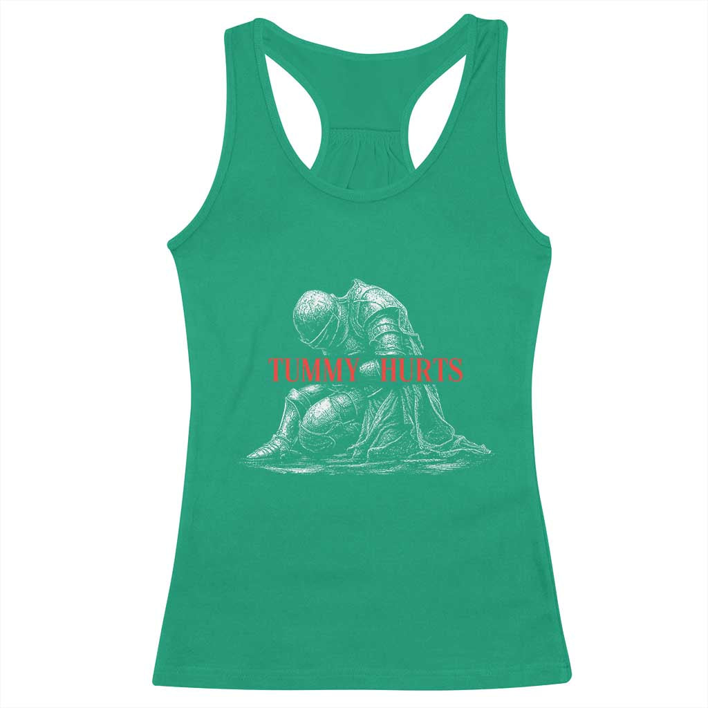 Funny Tummy Hurts Knight Graphic Racerback Tank Top Warrior Medieval Sarcastic Dark Fantasy Slumped Renaissance Meme