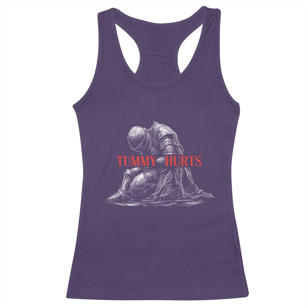 Funny Tummy Hurts Knight Graphic Racerback Tank Top Warrior Medieval Sarcastic Dark Fantasy Slumped Renaissance Meme