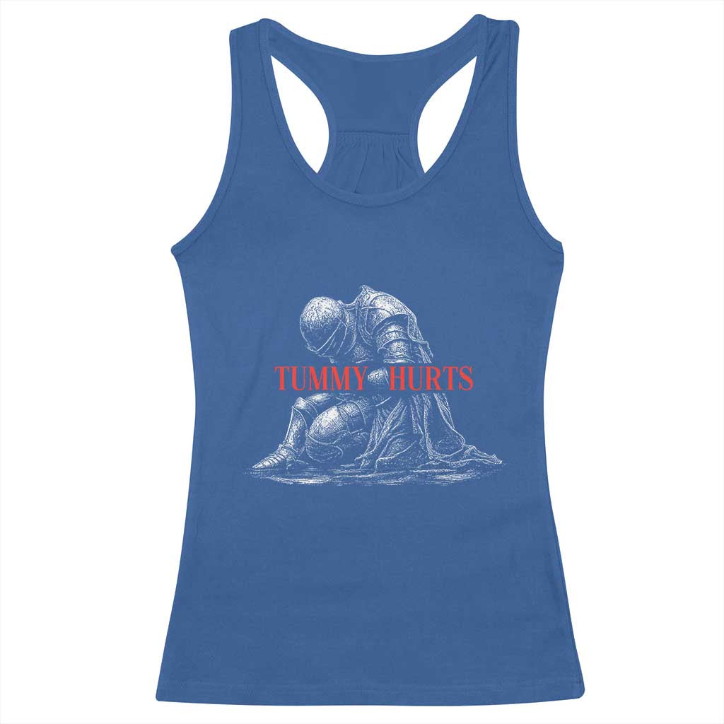 Funny Tummy Hurts Knight Graphic Racerback Tank Top Warrior Medieval Sarcastic Dark Fantasy Slumped Renaissance Meme