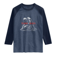 Funny Tummy Hurts Knight Graphic Raglan Shirt Warrior Medieval Sarcastic Dark Fantasy Slumped Renaissance Meme