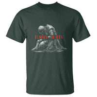 Funny Tummy Hurts Knight Graphic T Shirt Warrior Medieval Sarcastic Dark Fantasy Slumped Renaissance Meme