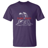 Funny Tummy Hurts Knight Graphic T Shirt Warrior Medieval Sarcastic Dark Fantasy Slumped Renaissance Meme