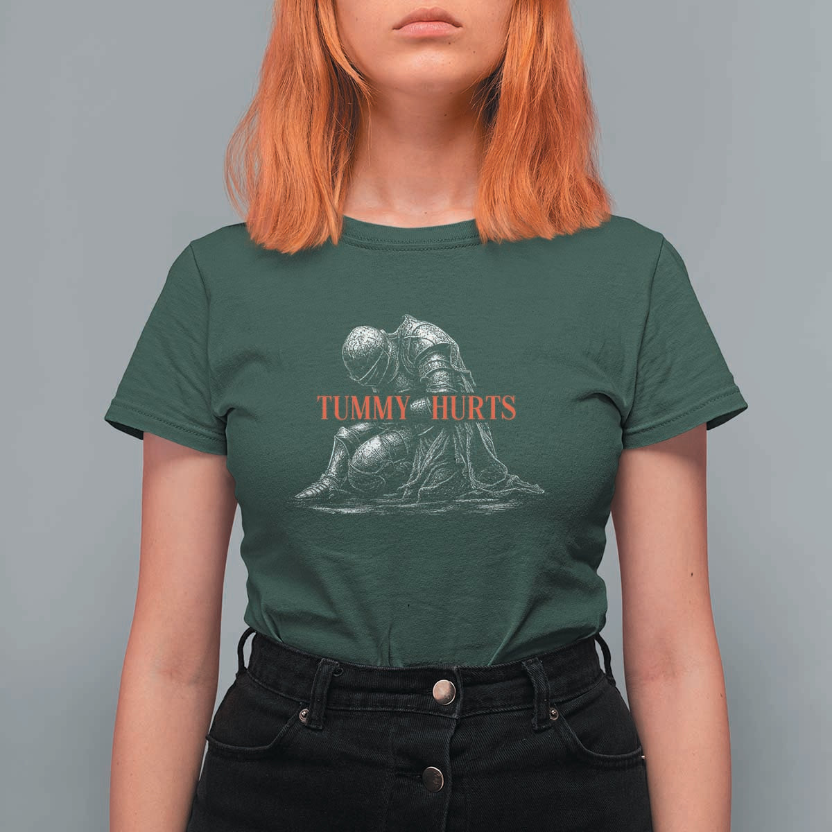 Funny Tummy Hurts Knight Graphic T Shirt For Women Warrior Medieval Sarcastic Dark Fantasy Slumped Renaissance Meme