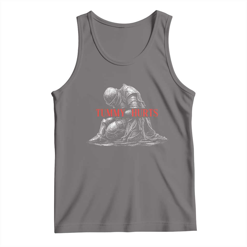 Funny Tummy Hurts Knight Graphic Tank Top Warrior Medieval Sarcastic Dark Fantasy Slumped Renaissance Meme