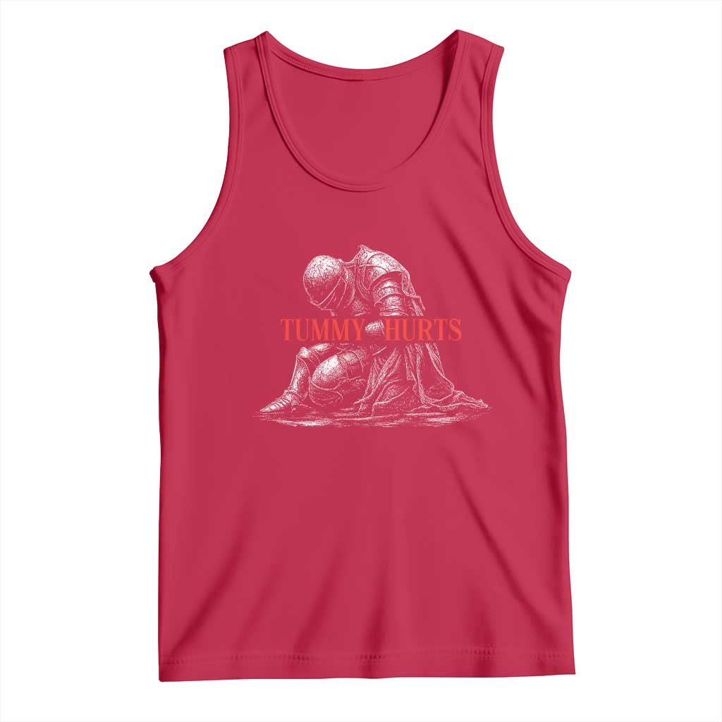 Funny Tummy Hurts Knight Graphic Tank Top Warrior Medieval Sarcastic Dark Fantasy Slumped Renaissance Meme