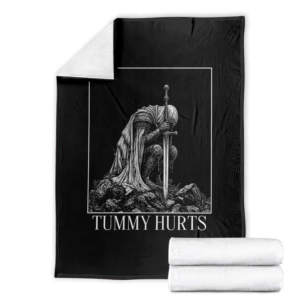 Dramatic Tummy Hurts Kneeling Knight Graphic Throw Blanket Funny Medieval Sarcastic Renaissance Fantasy Meme