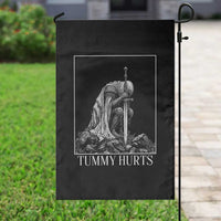 Dramatic Tummy Hurts Kneeling Knight Graphic Garden Flag Funny Medieval Sarcastic Renaissance Fantasy Meme