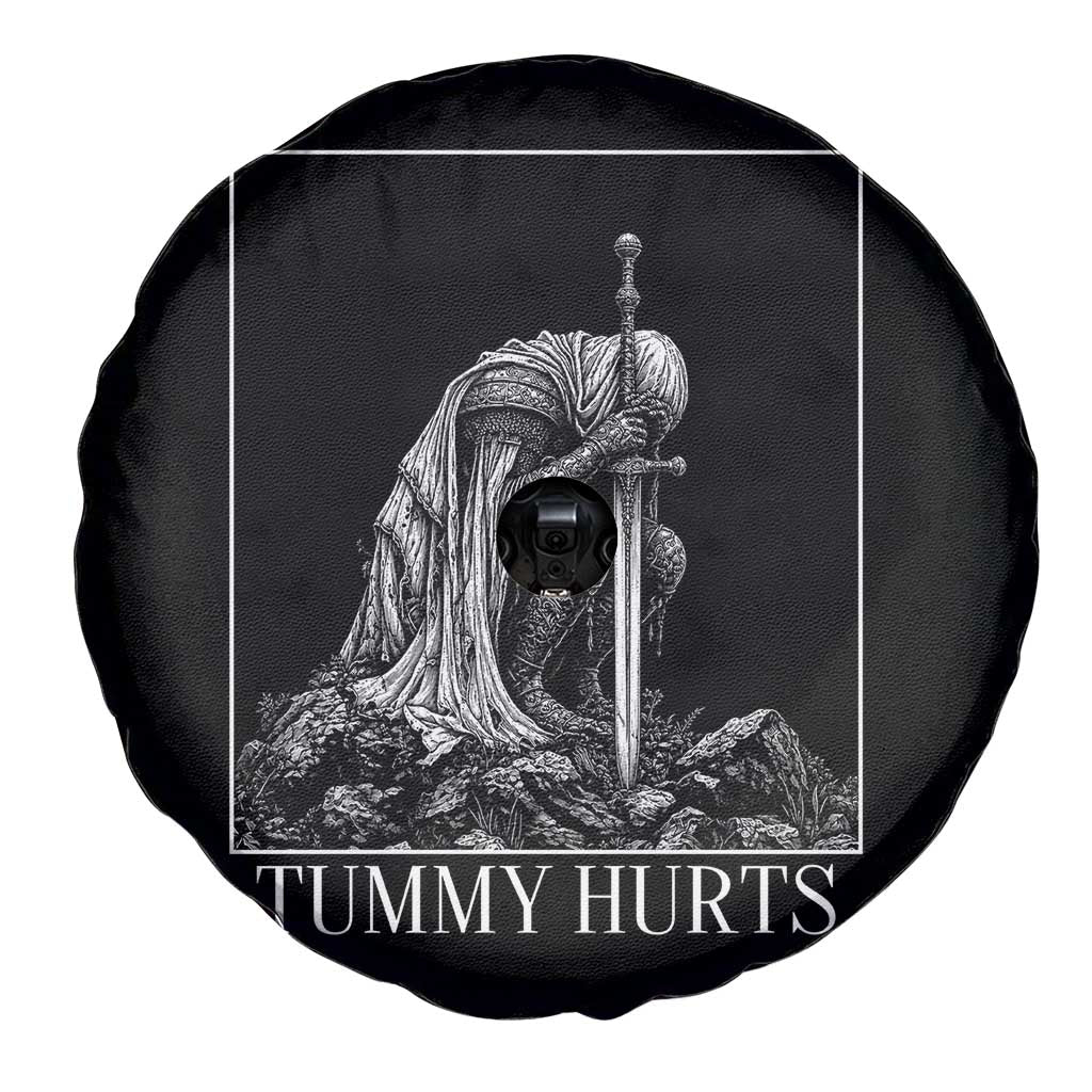 Dramatic Tummy Hurts Kneeling Knight Graphic Spare Tire Cover Funny Medieval Sarcastic Renaissance Fantasy Meme