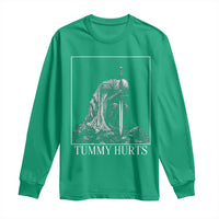 Dramatic Tummy Hurts Kneeling Knight Graphic Long Sleeve Shirt Funny Medieval Sarcastic Renaissance Fantasy Meme