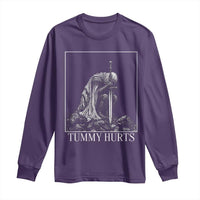 Dramatic Tummy Hurts Kneeling Knight Graphic Long Sleeve Shirt Funny Medieval Sarcastic Renaissance Fantasy Meme