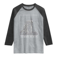 Dramatic Tummy Hurts Kneeling Knight Graphic Raglan Shirt Funny Medieval Sarcastic Renaissance Fantasy Meme