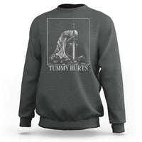 Dramatic Tummy Hurts Kneeling Knight Graphic Sweatshirt Funny Medieval Sarcastic Renaissance Fantasy Meme