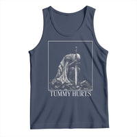 Dramatic Tummy Hurts Kneeling Knight Graphic Tank Top Funny Medieval Sarcastic Renaissance Fantasy Meme