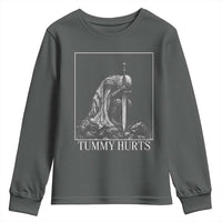 Dramatic Tummy Hurts Kneeling Knight Graphic Youth Sweatshirt Funny Medieval Sarcastic Renaissance Fantasy Meme