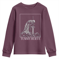 Dramatic Tummy Hurts Kneeling Knight Graphic Youth Sweatshirt Funny Medieval Sarcastic Renaissance Fantasy Meme