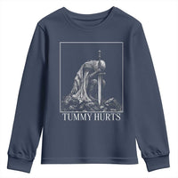 Dramatic Tummy Hurts Kneeling Knight Graphic Youth Sweatshirt Funny Medieval Sarcastic Renaissance Fantasy Meme