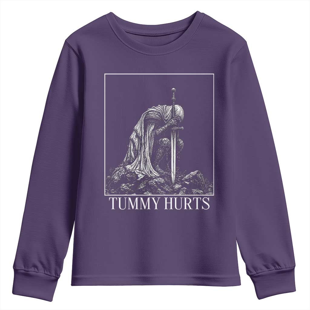 Dramatic Tummy Hurts Kneeling Knight Graphic Youth Sweatshirt Funny Medieval Sarcastic Renaissance Fantasy Meme