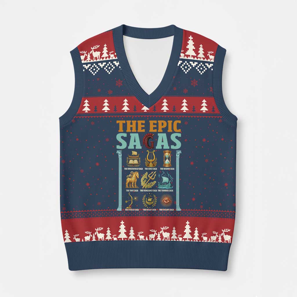 The Epic Sagas Ancient Greek Mythology Graphic V-Neck Knit Sweater Vest Odysseus Journey Odyssey History Lover Gift