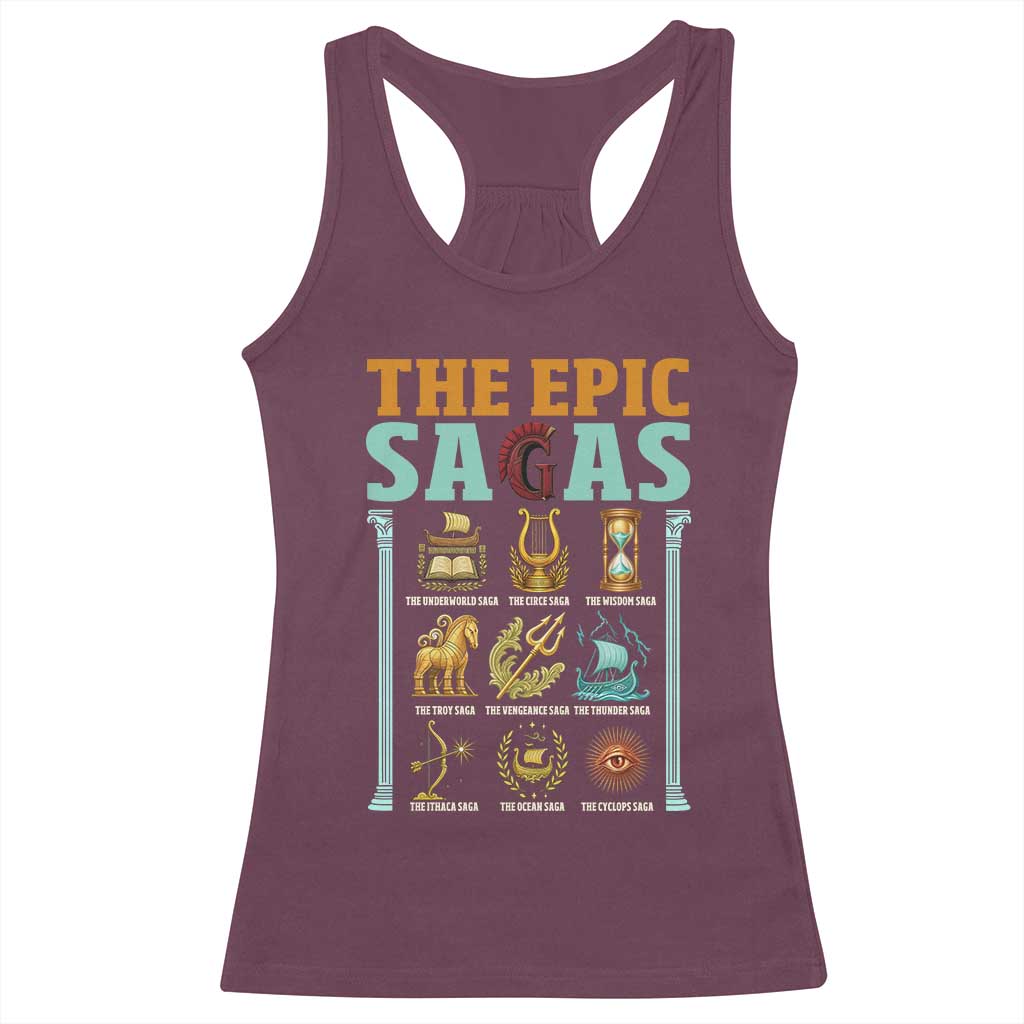 The Epic Sagas Ancient Greek Mythology Graphic Racerback Tank Top Odysseus Journey Odyssey History Lover Gift