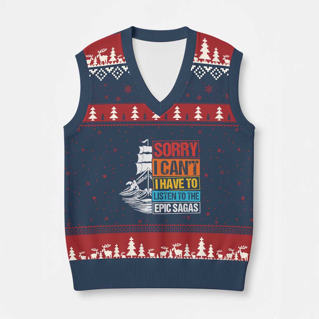 I Have To Listen To The Epic Sagas Odysseus Ship Retro V-Neck Knit Sweater Vest Funny Odyssey Greek Mythology Lover