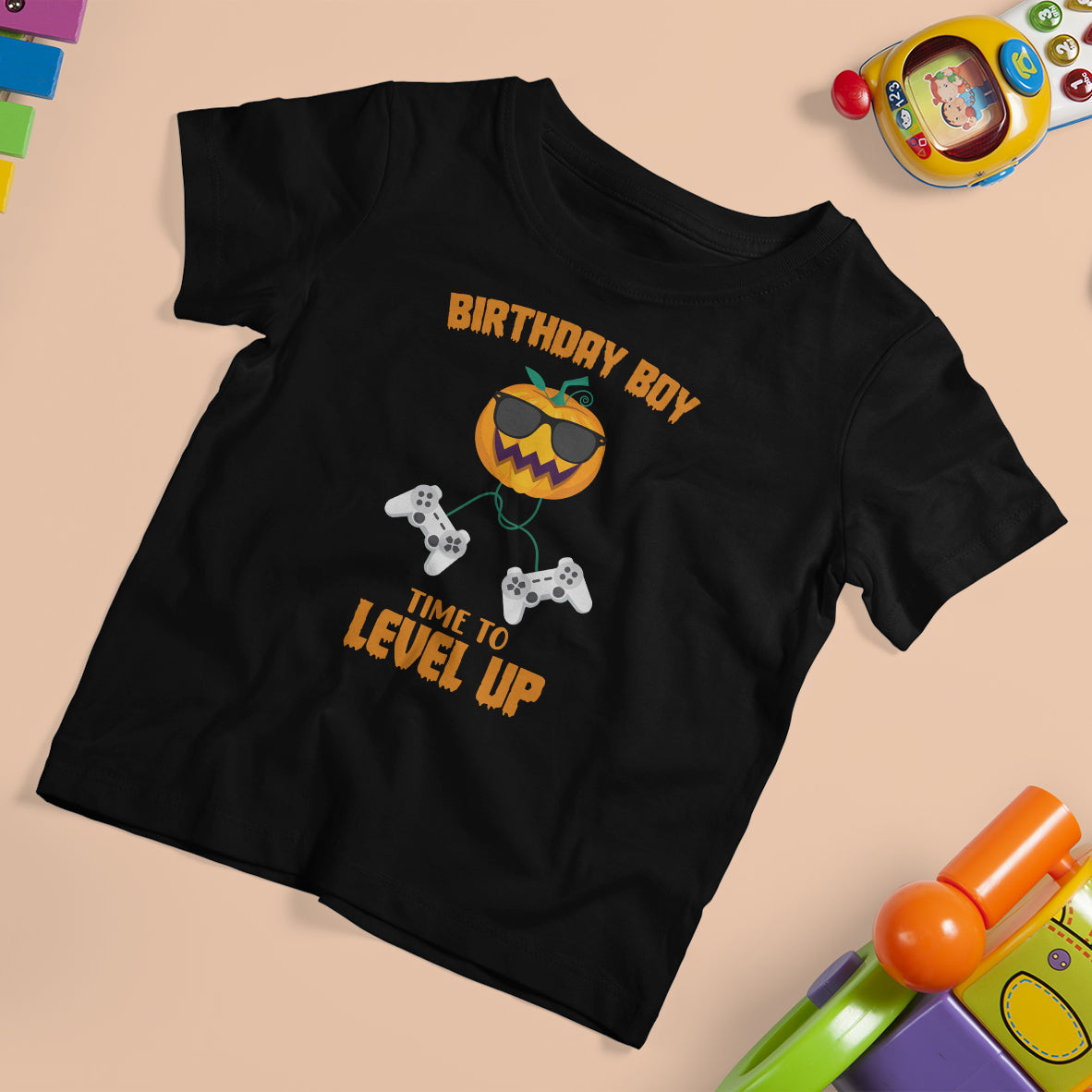 Birthday Boy Gamer T Shirt For Kid Time To Level Up New Age Halloween Scary Pumpkin Video Game Gaming - Wonder Print Shop